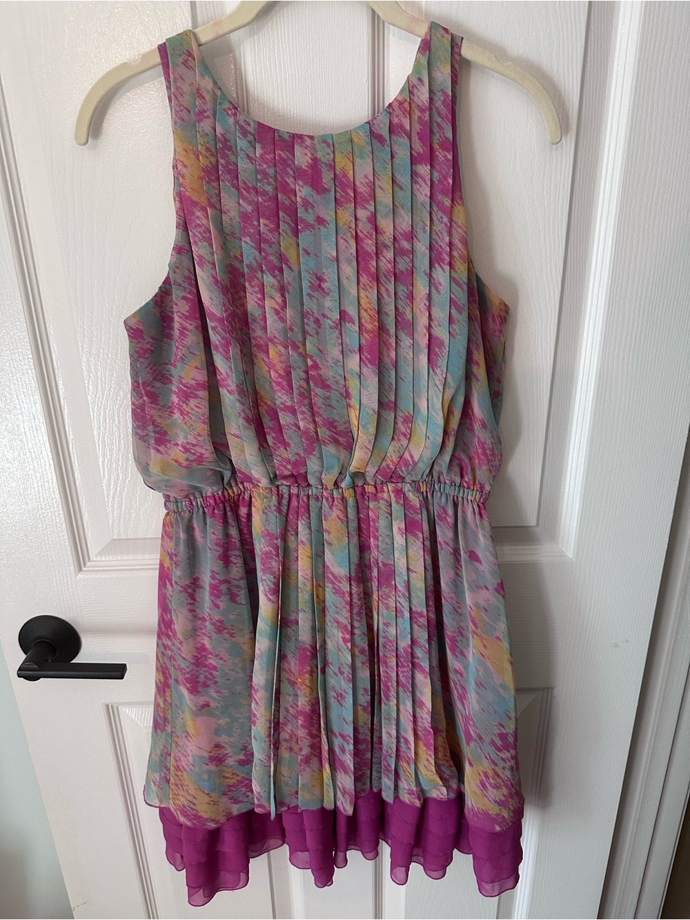 Jessica Simpson Pleated Chiffon Dress Pink Multicolor Size S